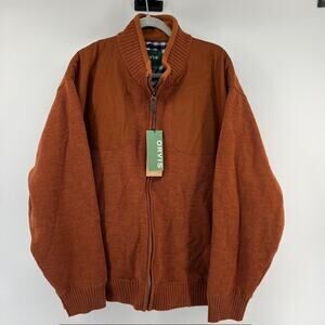NWT Orvis Wool Foul Weather Sweater Mens XXL Rust Orange Lined Pockets Full Zip